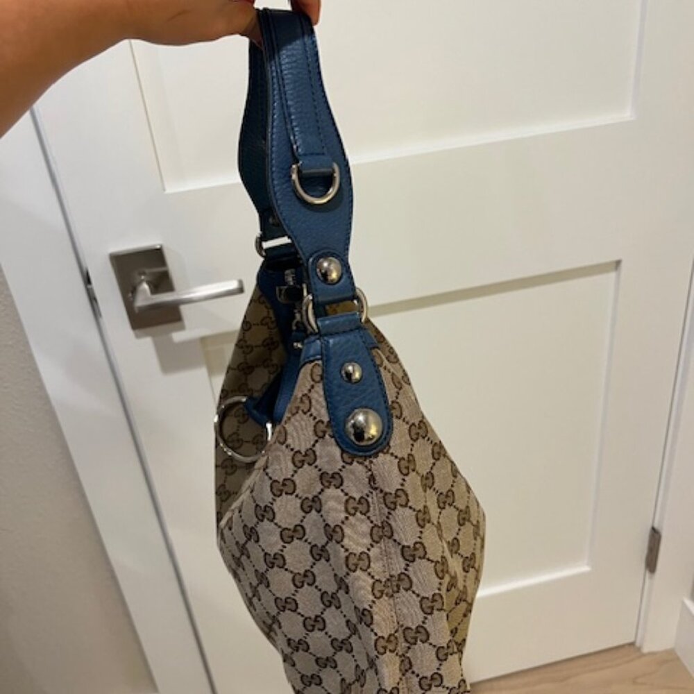 Vintage Gucci GG Canvas Hobo with Blue Leather Strap - Picture 2 of 6